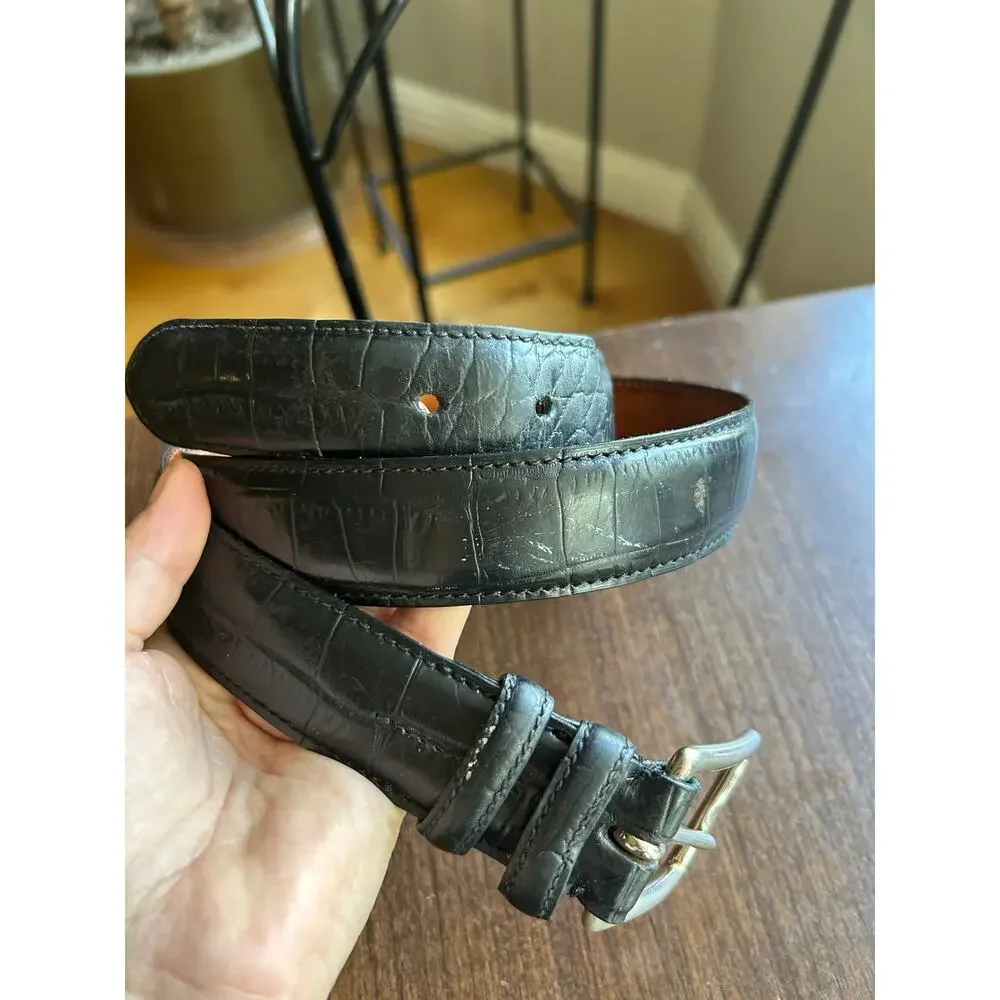 Faconnable belt handcrafted in France black leather croc embossed size 34